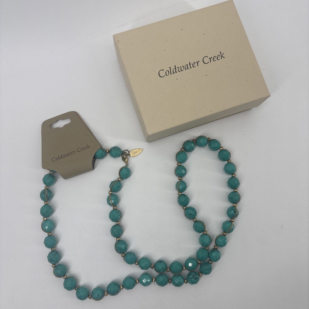 Coldwater‎ Creek Necklace Faux Turquoise Faceted Beads Chain 32" Boho Southwest